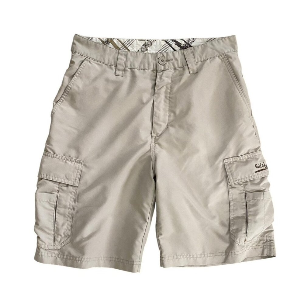 Vintage Quiksilver Y2K Sand Color Cargo Style Swim Trunks Size 30 Surfer Skater